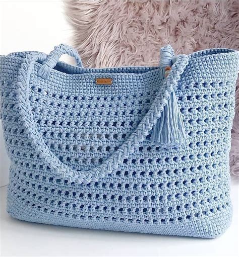 Blue/red/white Crochet Tote Bag 